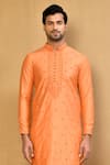 Arihant Rai Sinha_Coral Cotton Blend Embroidered French Knot Butti Kurta With Polo Pant _Online_at_Aza_Fashions