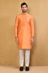 Shop_Arihant Rai Sinha_Coral Cotton Blend Embroidered French Knot Butti Kurta With Polo Pant _Online_at_Aza_Fashions