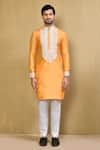 Buy_Arihant Rai Sinha_Orange Cotton Blend Embroidered Mirrorwork Bodice Kurta With Polo Pant _Online_at_Aza_Fashions