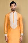 Shop_Arihant Rai Sinha_Orange Cotton Blend Embroidered Mirrorwork Bodice Kurta With Polo Pant _Online_at_Aza_Fashions