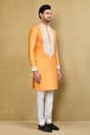 Arihant Rai Sinha_Orange Cotton Blend Embroidered Mirrorwork Bodice Kurta With Polo Pant _at_Aza_Fashions