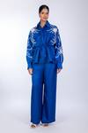Buy_World Of RA_Blue 45% Bemberg Cupro Marine Straight Pant_at_Aza_Fashions