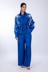 World Of RA_Blue 45% Bemberg Cupro Marine Straight Pant_Online_at_Aza_Fashions