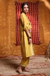 Shivani Bhargava_Yellow Handloom Chanderi Tie Dye V Neck Straight Kurta Pant Set _Online_at_Aza_Fashions