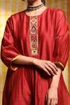 Shivani Bhargava_Maroon Handloom Chanderi Hand Embroidered Tribal Round Placket Kurta _Online_at_Aza_Fashions