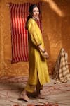 Shivani Bhargava_Yellow Handloom Chanderi Hand Embroidered Tribal Round Placket Kurta Set _at_Aza_Fashions