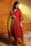 Buy_Shivani Bhargava_Maroon Silk, Handloom Cotton Embroidery, Tassels Pintucked Choga Kurta Set _at_Aza_Fashions