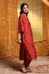 Buy_Shivani Bhargava_Maroon Handloom Cotton Embroidery V-neck Silk Pintucked Choga Kurta _Online_at_Aza_Fashions