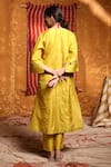Shop_Shivani Bhargava_Yellow Silk Embroidery, Tassels V-neck Handloom Pintucked Choga Kurta Pant Set _at_Aza_Fashions