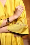 Shivani Bhargava_Yellow Silk Embroidery, Tassels V-neck Handloom Pintucked Choga Kurta Pant Set _Online_at_Aza_Fashions