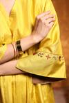 Shivani Bhargava_Yellow Handloom Cotton Embroidery V-neck Silk Pintucked Choga Kurta _Online_at_Aza_Fashions