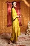 Buy_Shivani Bhargava_Yellow Handloom Cotton Embroidery V-neck Silk Pintucked Choga Kurta _Online_at_Aza_Fashions