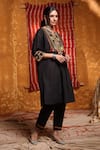 Buy_Shivani Bhargava_Black Cotton Embroidered Tribal Notched Cape Kurta With Pant _at_Aza_Fashions