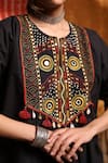 Shivani Bhargava_Black Cotton Embroidered Tribal Notched Cape Kurta With Pant _Online_at_Aza_Fashions