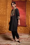 Shop_Shivani Bhargava_Black Cotton Embroidered Tribal Notched Cape Kurta With Pant _Online_at_Aza_Fashions