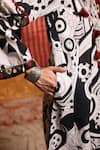 Buy_Shivani Bhargava_Black Cotton Tassels V-neck Abstract Print Short Kaftan Tunic And Pant Set _Online_at_Aza_Fashions