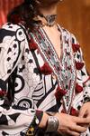 Shop_Shivani Bhargava_Black Cotton Tassels V-neck Abstract Print Short Kaftan Tunic _Online_at_Aza_Fashions