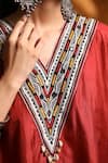 Shivani Bhargava_Maroon Cotton Embroidered Tribal V Neck Short Tunic And Pant Set _Online_at_Aza_Fashions