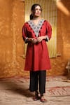 Buy_Shivani Bhargava_Maroon Cotton Embroidered Tribal V Neck Short Tunic And Pant Set _Online_at_Aza_Fashions