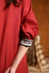 Shivani Bhargava_Maroon Cotton Embroidered Tribal V Neck Short Tunic And Pant Set _at_Aza_Fashions