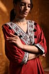 Buy_Shivani Bhargava_Maroon Cotton Embroidered Tribal V Neck Short Tunic And Pant Set 