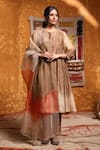 Shivani Bhargava_Brown Handloom Chanderi Dyed Round Ombre Gathered Kurta _Online_at_Aza_Fashions