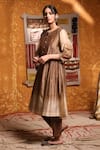 Shop_Shivani Bhargava_Brown Cotton And Organza Plain Hem Paneled Pant _at_Aza_Fashions