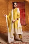 Buy_Shivani Bhargava_Yellow Handloom Chanderi Dyed Round Ombre Gathered Kurta Pant Set _at_Aza_Fashions