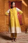 Shivani Bhargava_Yellow Handloom Chanderi Dyed Round Ombre Gathered Kurta Pant Set _at_Aza_Fashions