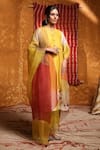 Buy_Shivani Bhargava_Yellow Handloom Chanderi Dyed Round Kurta Set With Tri Color Dupatta _at_Aza_Fashions