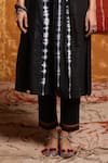 Shop_Shivani Bhargava_Black Cotton Embroidery Thread Notched Tie Dye Kurta And Pant Set _Online_at_Aza_Fashions