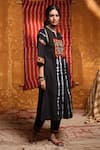 Shivani Bhargava_Black Cotton Embroidery Thread Notched Tie Dye Patchwork Kurta _Online_at_Aza_Fashions