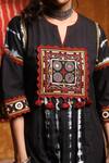 Shop_Shivani Bhargava_Black Cotton Embroidery Thread Notched Tie Dye Patchwork Kurta _Online_at_Aza_Fashions