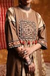 Buy_Shivani Bhargava_Brown Cotton Embroidery Thread Notched Tie Dye Patchwork Kurta And Pant Set _Online_at_Aza_Fashions