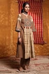 Buy_Shivani Bhargava_Brown Cotton Embroidery Thread Notched Tie Dye Patchwork Kurta And Pant Set 