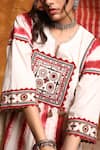 Shivani Bhargava_Ivory Cotton Embroidery Thread Notched Tie Dye Pattern Kurta _Online_at_Aza_Fashions