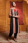 Shivani Bhargava_Black Cotton Embroidery Thread Notched Patchwork Kurta And Pant Set _Online_at_Aza_Fashions