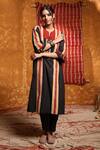 Buy_Shivani Bhargava_Black Cotton Embroidery Thread Notched Patchwork Kurta _at_Aza_Fashions