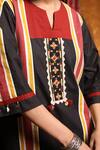 Buy_Shivani Bhargava_Black Cotton Embroidery Thread Notched Patchwork Kurta _Online_at_Aza_Fashions