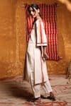 Shivani Bhargava_Ivory Cotton Embroidery Thread Notched Colorblock Kurta And Pant Set _Online_at_Aza_Fashions