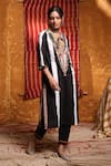 Buy_Shivani Bhargava_Black Cotton Embroidery Thread Round Mirror Yoke Kurta _at_Aza_Fashions