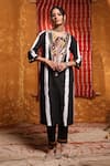 Shop_Shivani Bhargava_Black Cotton Embroidery Thread Round Mirror Yoke Kurta _Online_at_Aza_Fashions