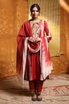 Buy_Shivani Bhargava_Maroon Handloom Chanderi Embroidery Thread Round Tie Dye Kurta Set _at_Aza_Fashions