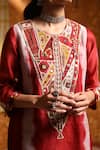 Shivani Bhargava_Maroon Handloom Chanderi Embroidery Thread Round Tie Dye Kurta Set _Online_at_Aza_Fashions