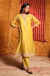 Shivani Bhargava_Yellow Handloom Chanderi Embroidery Mirror Triangle Applique Work Kurta Set _Online_at_Aza_Fashions