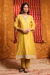 Shop_Shivani Bhargava_Yellow Handloom Chanderi Embroidery Mirror Triangle Applique Work Kurta Set 