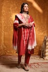 Buy_Shivani Bhargava_Maroon Handloom Chanderi Embroidery Thread V Neck Tie Dye Kurta Set _Online_at_Aza_Fashions