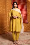 Buy_Shivani Bhargava_Yellow Handloom , Chanderi, Embroidery Gathered Anarkali Set _at_Aza_Fashions