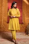 Shivani Bhargava_Yellow Handloom , Chanderi, Embroidery Gathered Anarkali Set _Online_at_Aza_Fashions