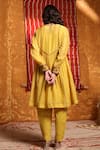 Shop_Shivani Bhargava_Yellow Handloom Chanderi Embroidered Thread And Applique Work Gathered Anarkali _at_Aza_Fashions